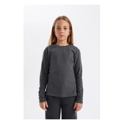 DEFACTO Girl's Crew Neck Long Sleeve School T-Shirt