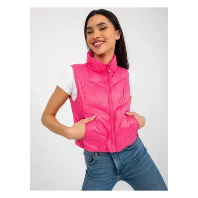 Women's short down vest with stitching - pink