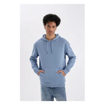 DEFACTO Men's Blue Pocketed Regular Fit Hooded Basic Sweatshirt