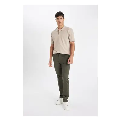 DEFACTO Men's Dark Khaki Slim Fit Skinny Leg Pocket Trousers