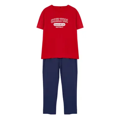 Trendyol Men's Red - Navy Blue Regular Fit Knitted Pajama Set