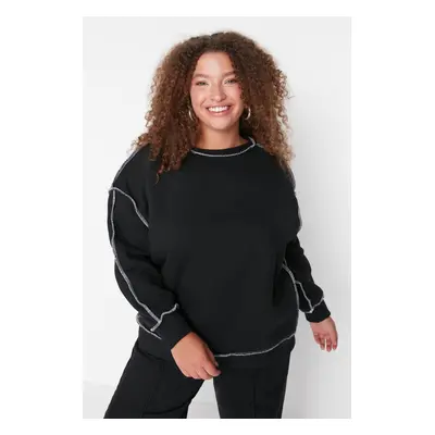 Trendyol Curve Black Oversized Stitched Thick Raised Knitted Sweatshirt