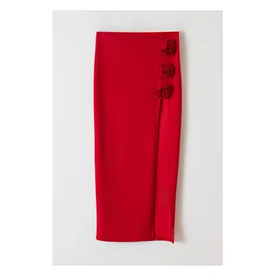 Trendyol Limited Edition Red Knitted Rose Detailed Skirt