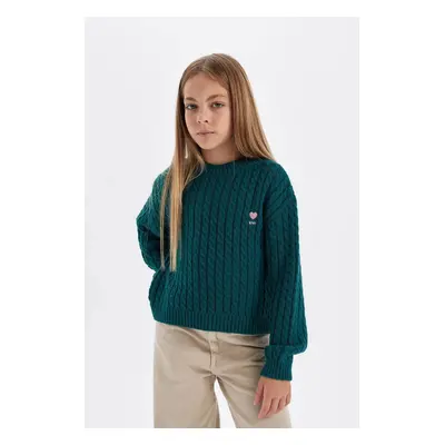 DEFACTO Girl's Standard Fit Crew Neck Sweater