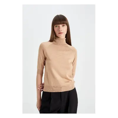 DEFACTO Women's Regular Fit Turtleneck Half Sleeve Basic Plain Knitwear Sweater U8280az24au