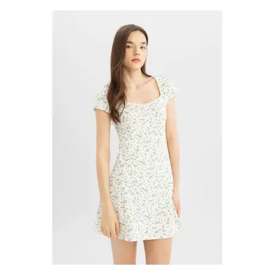 DEFACTO Cool Combed Cotton Floral Short Sleeve Mini Dress