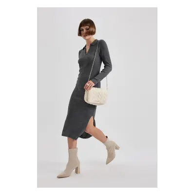 DEFACTO Fitted Polo Neck Ribbed Long Sleeve Dress