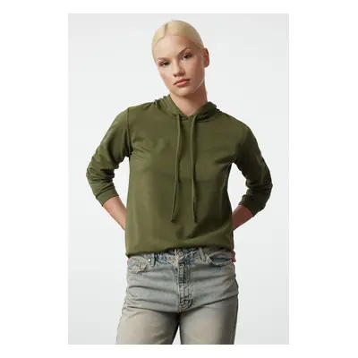 Trendyol Khaki Basic Hooded Thin Knitted Sweatshirt