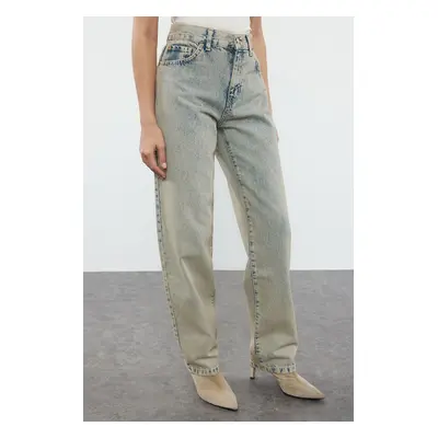 Trendyol Blue More Sustainable Faded Effect Vintage Regular Waist Straight Jeans