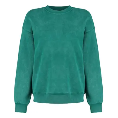 Trendyol Emerald Aged/Faded Effect Thick Fleece Inside Oversized/Wide-Fit Sweatshirt