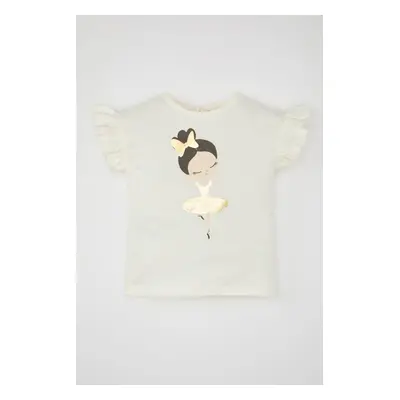 DEFACTO Baby Girl Crew Neck Ballerina Printed Short Sleeve T-Shirt