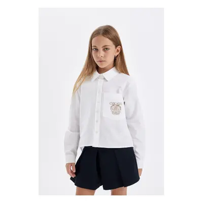 DEFACTO Girls Oversize Fit Poplin White Long Sleeve School Shirt