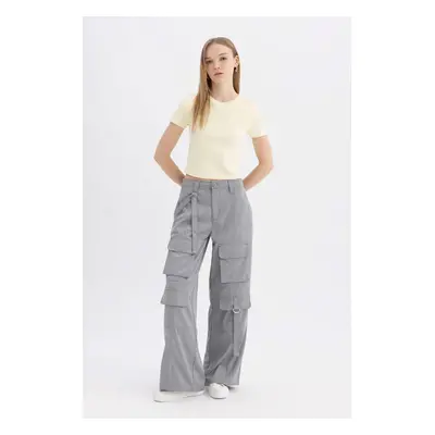 DEFACTO Cool Wide Leg Wide Leg Cargo Pocket Plain Basic Regular Waist Trousers