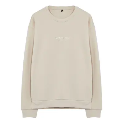 Trendyol Beige Oversize/Wide Cut Embossed Text Printed Sweatshirt