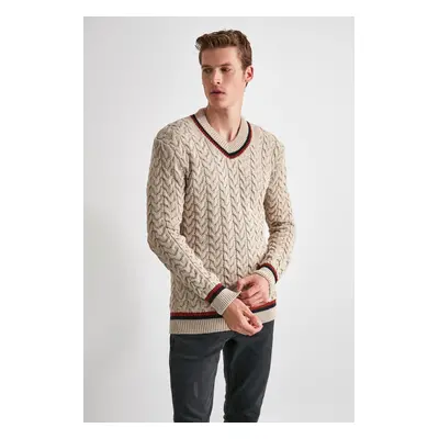 Trendyol Ecru Regular V Neck Hair Knitted Sweater