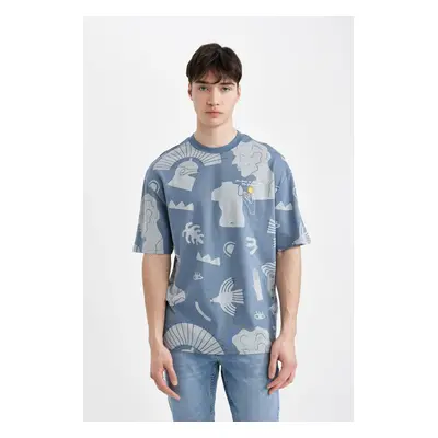 DEFACTO Comfort Fit Crew Neck Patterned Short Sleeve T-Shirt