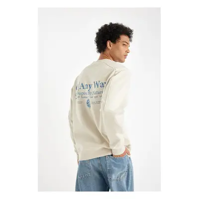 DEFACTO Men's Beige Boxy Fit Crew Neck Back Printed Sweatshirt