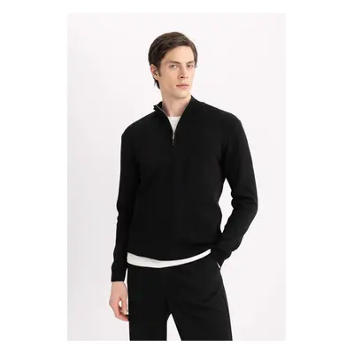 DEFACTO Standard Fit Stand Collar Zipper Sweater