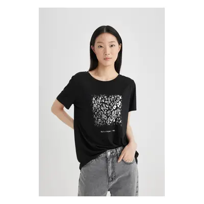 DEFACTO Crew Neck Foil Print Short Sleeve T-Shirt