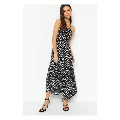 Trendyol Black A-Cut Maxi Woven Viscose Strappy Floral Pattern Woven Dress