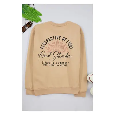 Trendyol Stone Oversize/Wide Cut Back Text Printed Inside Polar Fleece/Warm Sweatshirt