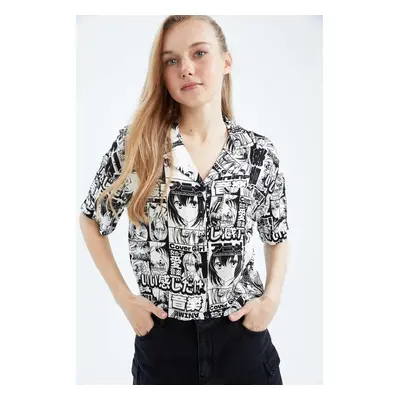 DEFACTO Cool Regular Fit Pajama Collar Patterned Short Sleeve Shirt