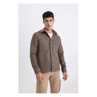 DEFACTO Regular Fit Polo Collar Cotton Long Sleeve Shirt Jacket