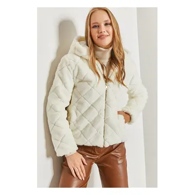 Bianco Lucci Women's Hooded Quilted Plush Coat