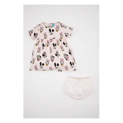 DEFACTO Baby Girl Disney Mickey & Minnie Ribbed Camisole Short Sleeve Dress Panties Piece Set