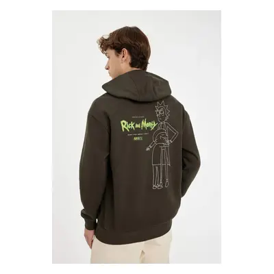 DEFACTO Men's Anthracite Licensed Rick And Morty Boxy Fit Hooded Sweatshirt With Back Print C650