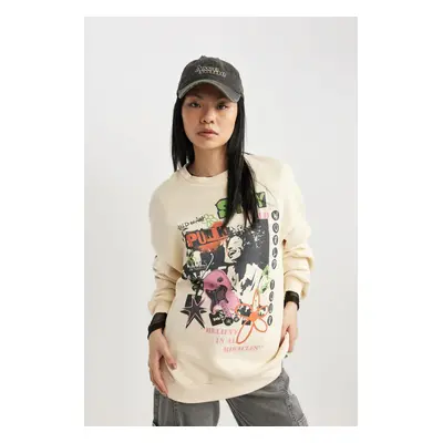 DEFACTO Cool Oversize Fit Crew Neck Back Printed Thick Sweatshirt