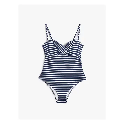 Koton Swimsuit with Thin Straps Draped Covered Back Detail.