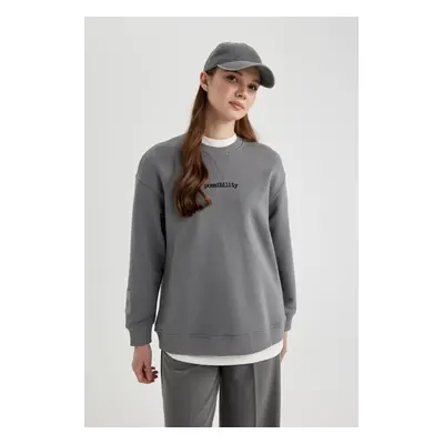 DEFACTO Regular Fit Crew Neck Printed Long Sleeve Sweatshirt Tunic