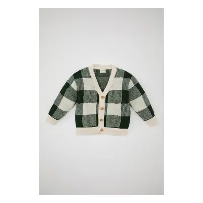 DEFACTO Baby Boy V-Neck Checked Cardigan