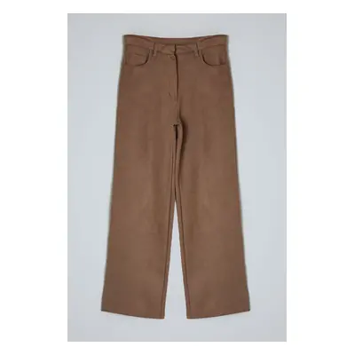 Trendyol Limited Edition Dark Brown Suede Wide Leg Pants