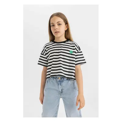 DEFACTO Girls Crew Neck Striped Short Sleeve T-Shirt