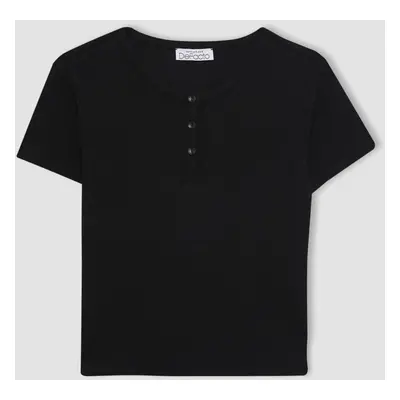 DEFACTO Fitted Crew Neck Waffle Short Sleeve T-Shirt