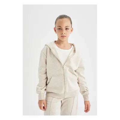 DEFACTO Girls Basic Hooded Zippered School Cardigan