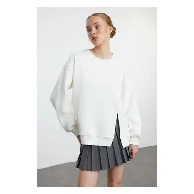 Trendyol Ecru Slit Detailed Oversize/Wide Fit Knitted Sweatshirt