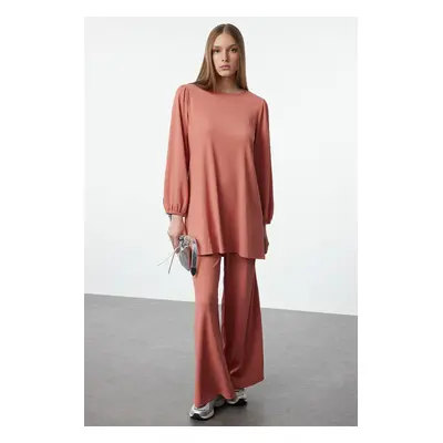 Trendyol Dusty Rose Oversize Wrap Knitted Bottom-Top Set