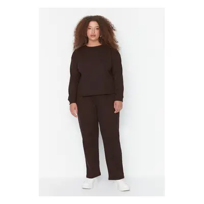 Trendyol Curve Brown Crew Neck Knitted Pajama Set