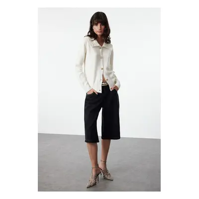 Trendyol Ecru Polo Collar Soft Texture Knitted Cardigan