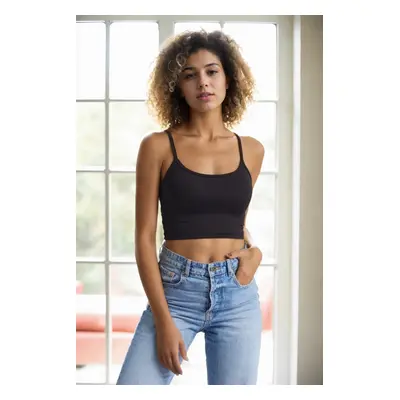 90499 Dewberry Scuba Fabric Rope Strap Crop Top-BLACK