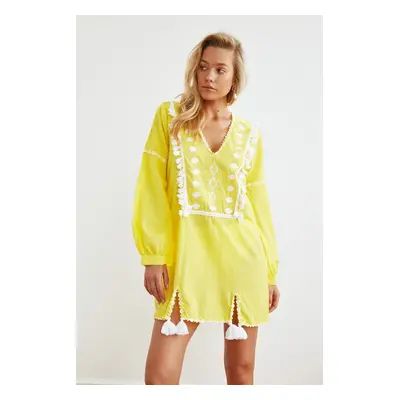 Trendyol Yellow Tasseled Ethnic Voile Beach Dress