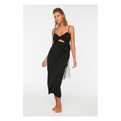 Trendyol Black Cut-Out részletes Tasseled Beach ruha