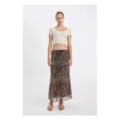 DEFACTO A-Line Leopard Patterned High Waist Cotton Lined Tulle Maxi Skirt