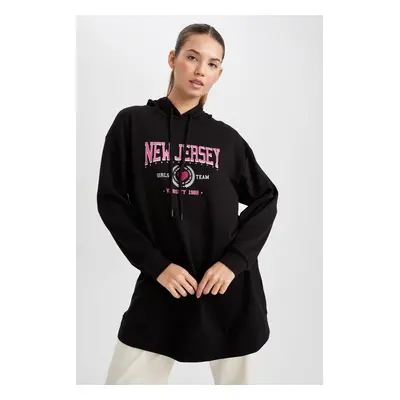 DEFACTO Relax Fit Hooded Printed Sweatshirt Tunic