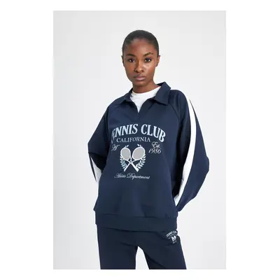 DEFACTO Fit Oversize Fit Polo Collar Sports Sweatshirt