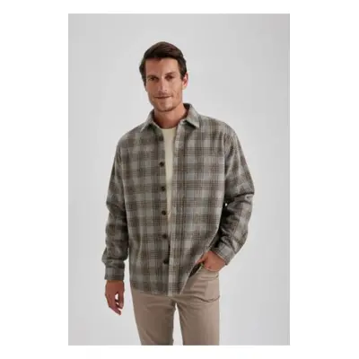 DEFACTO Relax Fit Polo Collar Thick Fabric Plaid Patterned Shirt Jacket