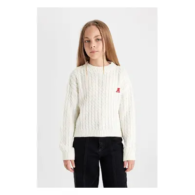 DEFACTO Girl's Standard Fit Crew Neck Sweater